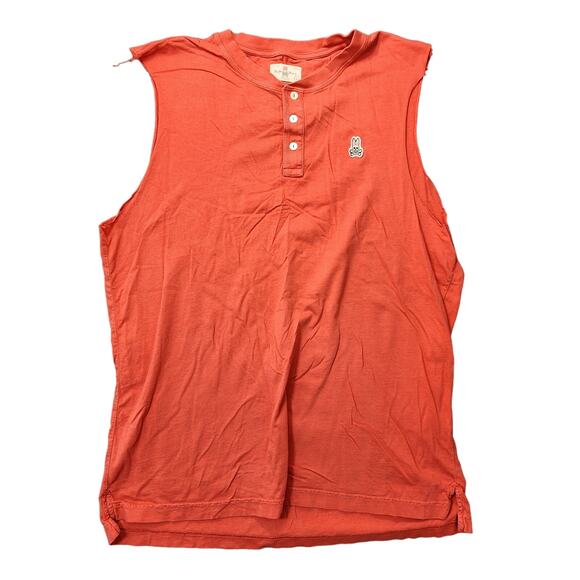 Psycho Bunny Mens Shirt Large Pink DIY Sleeveless Muscle Henley Logo Workout - Picture 1 of 14